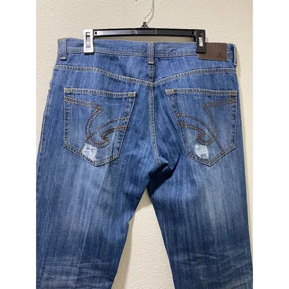 Carbon Black Distressed Jeans Mens 34x30 Blue Ripped Destroyed Denim 100% Cotton - Picture 9 of 15